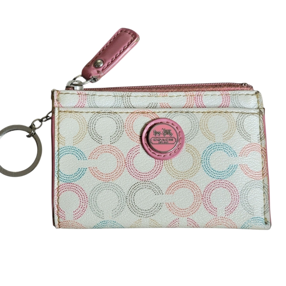 Coach Waverly Optic Art Coin Purse  multi-color signature C W/ Pink Leather Trim - Picture 12 of 15